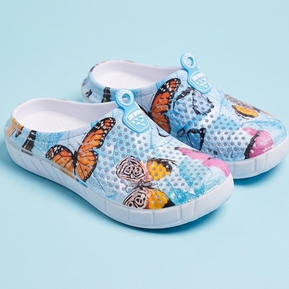 Eagsouni Sport Butterfly Garden‎ Clogs Blue Foam Mules Women Size 7 EU 37